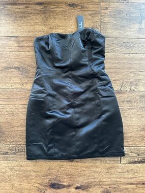 Lulu's Black Strapless Satin Mini Dress